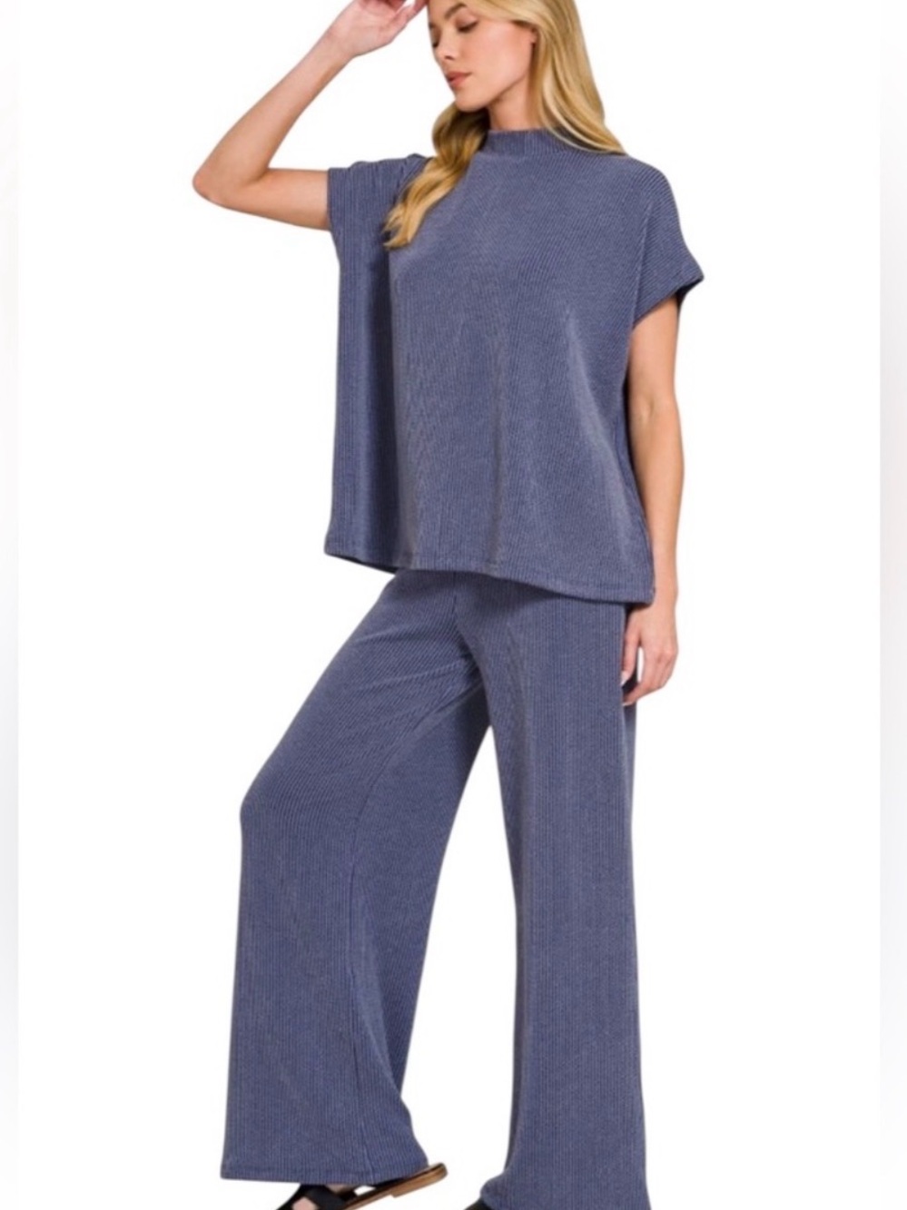 K370 Zenana Relaxed Mock Neck Dolman Sleeve Ribbed Pant Set Various Colors NEW!